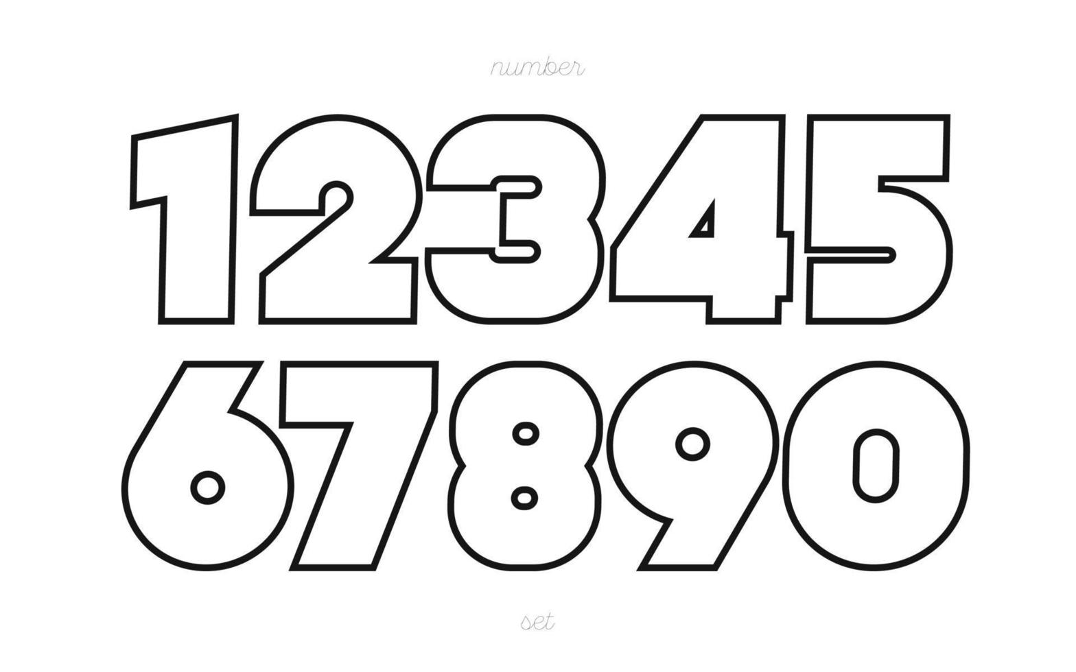 conjunto de números tipografía de moda de estilo de línea en negrita vector