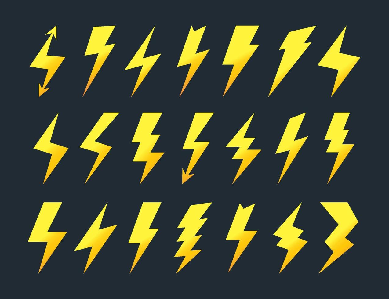 Yellow lightning icon vector set