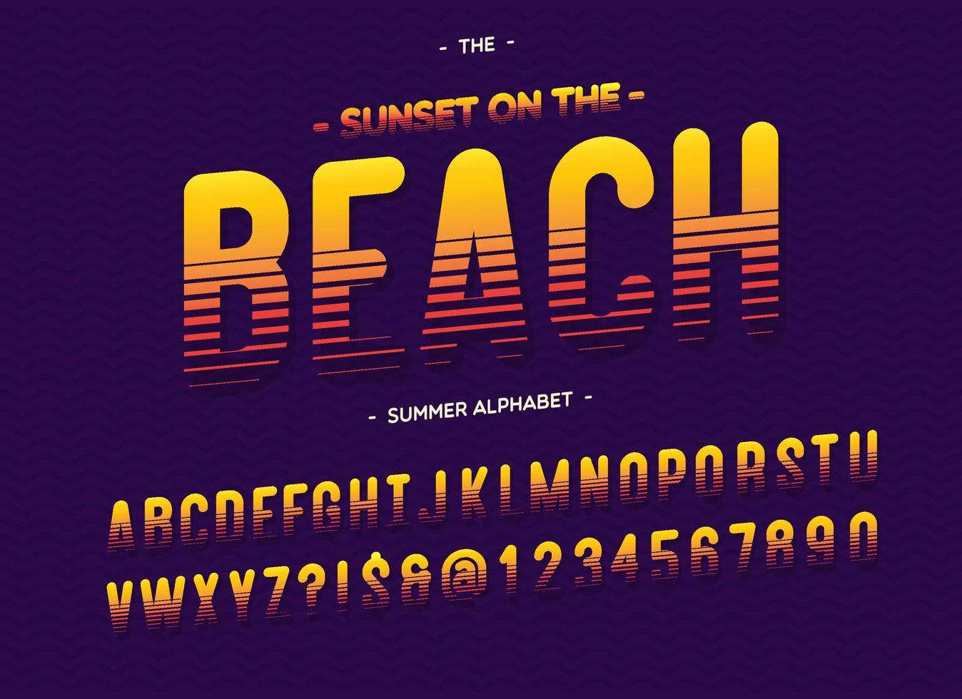 Vector beach font colorful style modern typography. Alphabet for t shirt, party poster