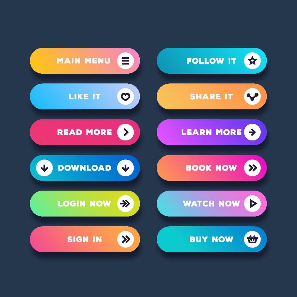 Vector button set modern gradient style