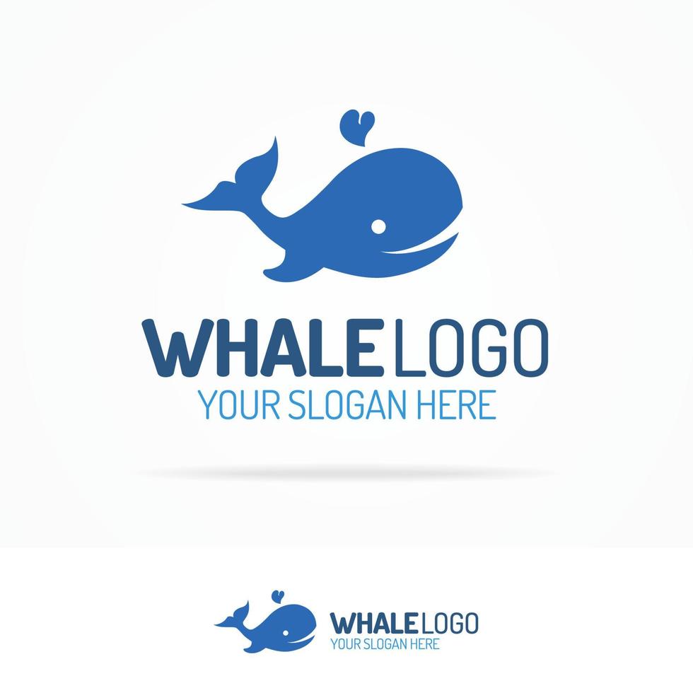 Blue whale with drops water logo set flat color style vector