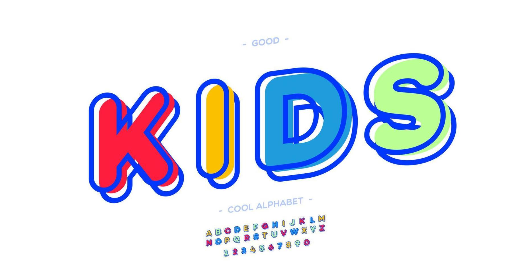 Vector kids font 3d bold colorful style