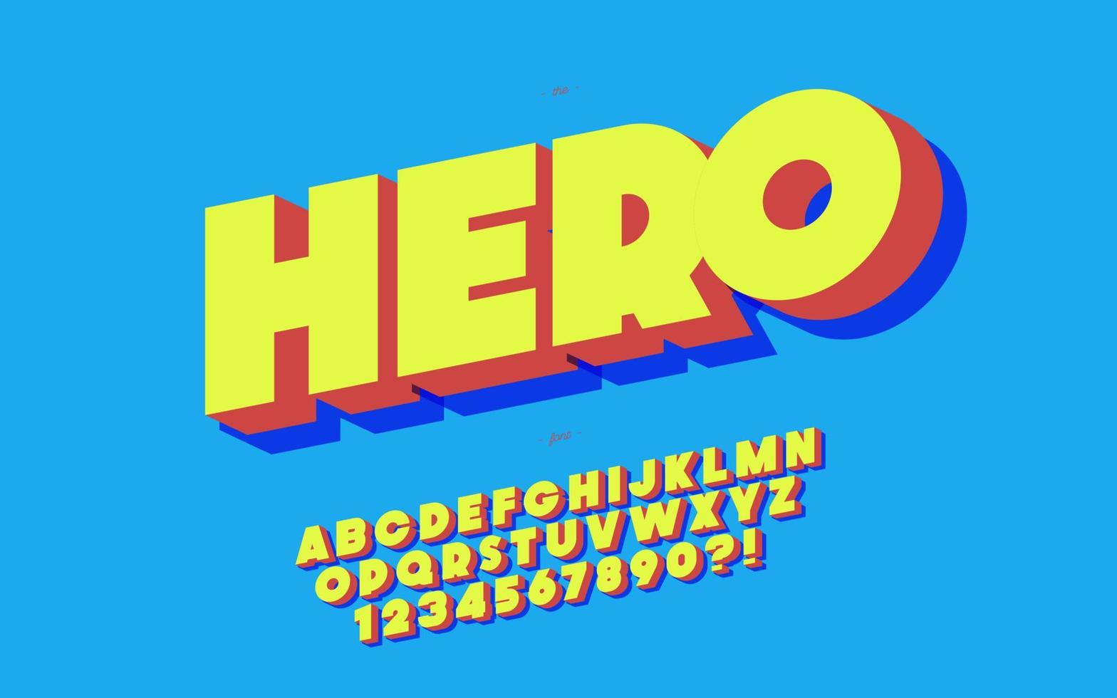 Hero font 3d bold style vector