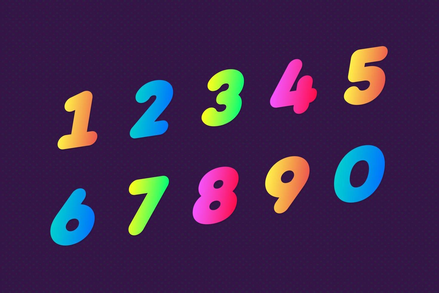 conjunto de números estilo de color en negrita vector