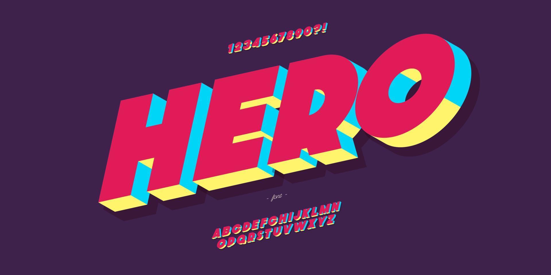 vector hero font 3d negrita estilo colorido