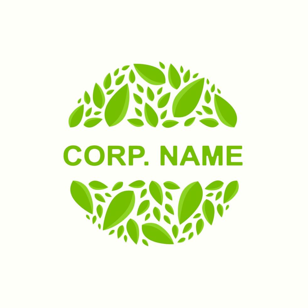 green leaves circle logotype flat style vector