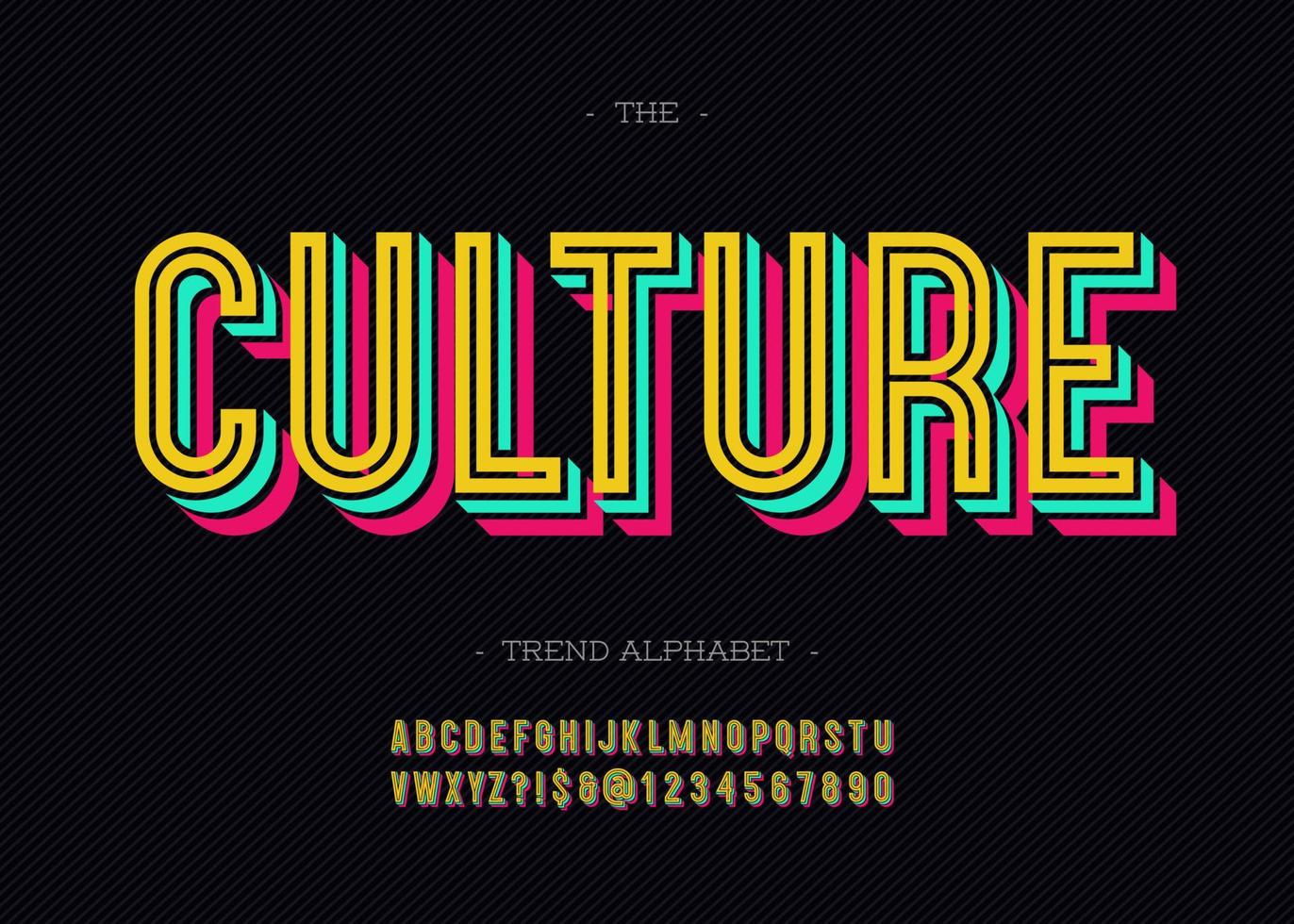 Vector bold culture font trendy typography color style