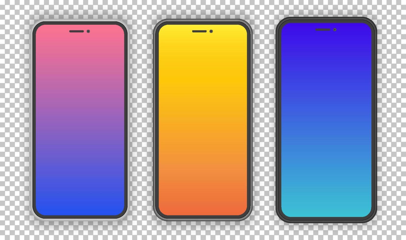 conjunto de plantillas de teléfono inteligente realistas vectoriales con pantalla de degradado de moda vector