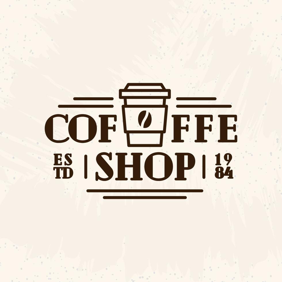 Coffee shop logo with paper cup of coffee black color line style isolated on background for cafe vector