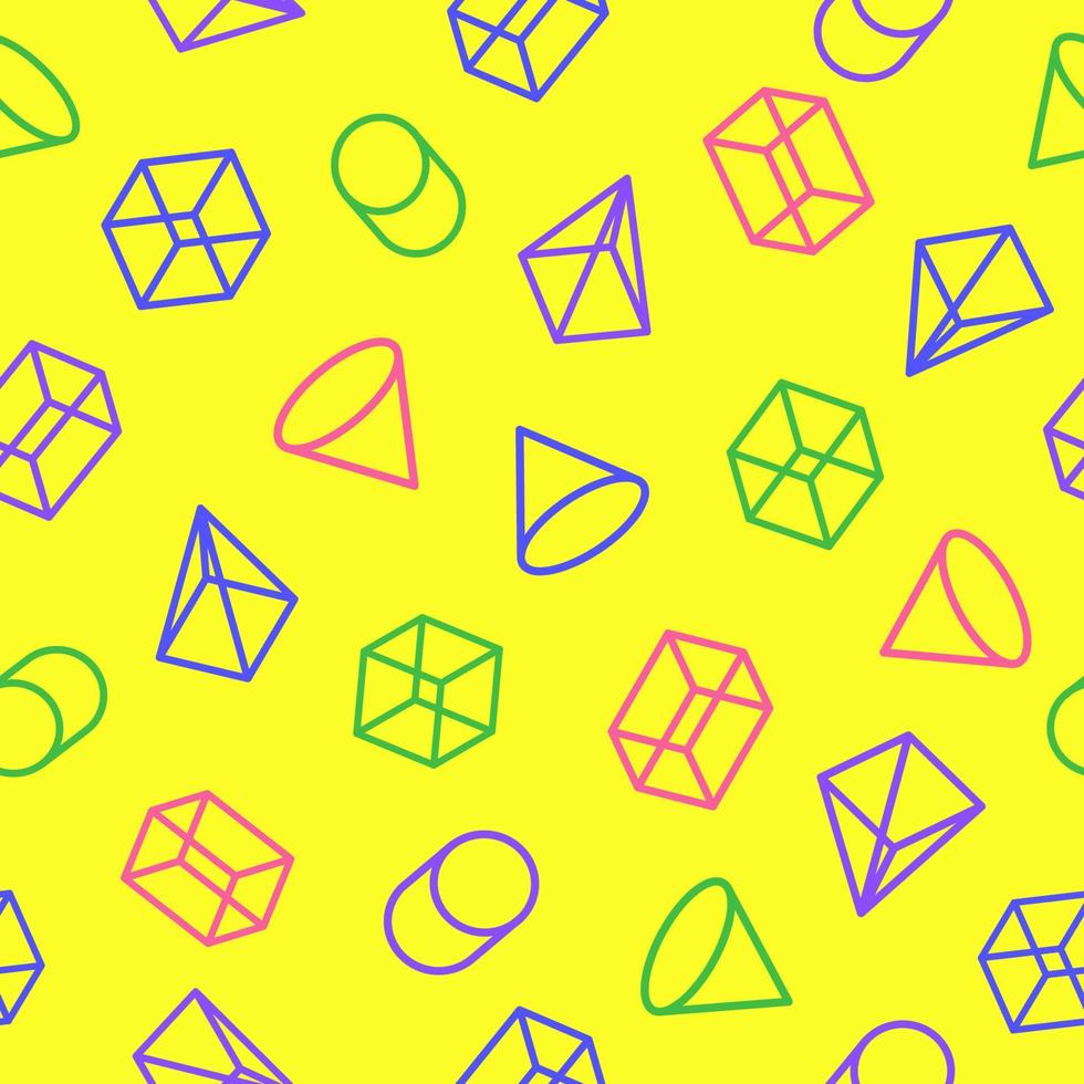 patrón geométrico que consiste en formas de estilo de línea de color sobre fondo amarillo para la presentación vector