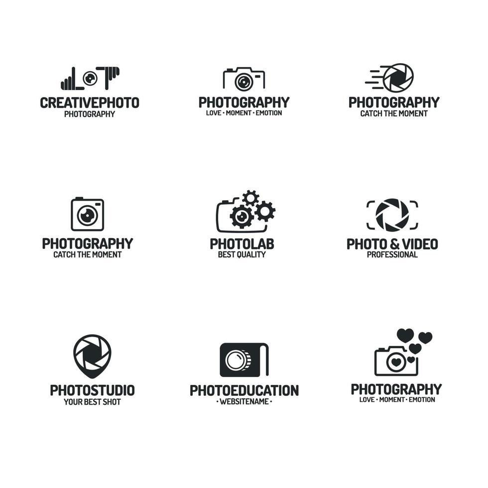 Photography logo set black color style vector