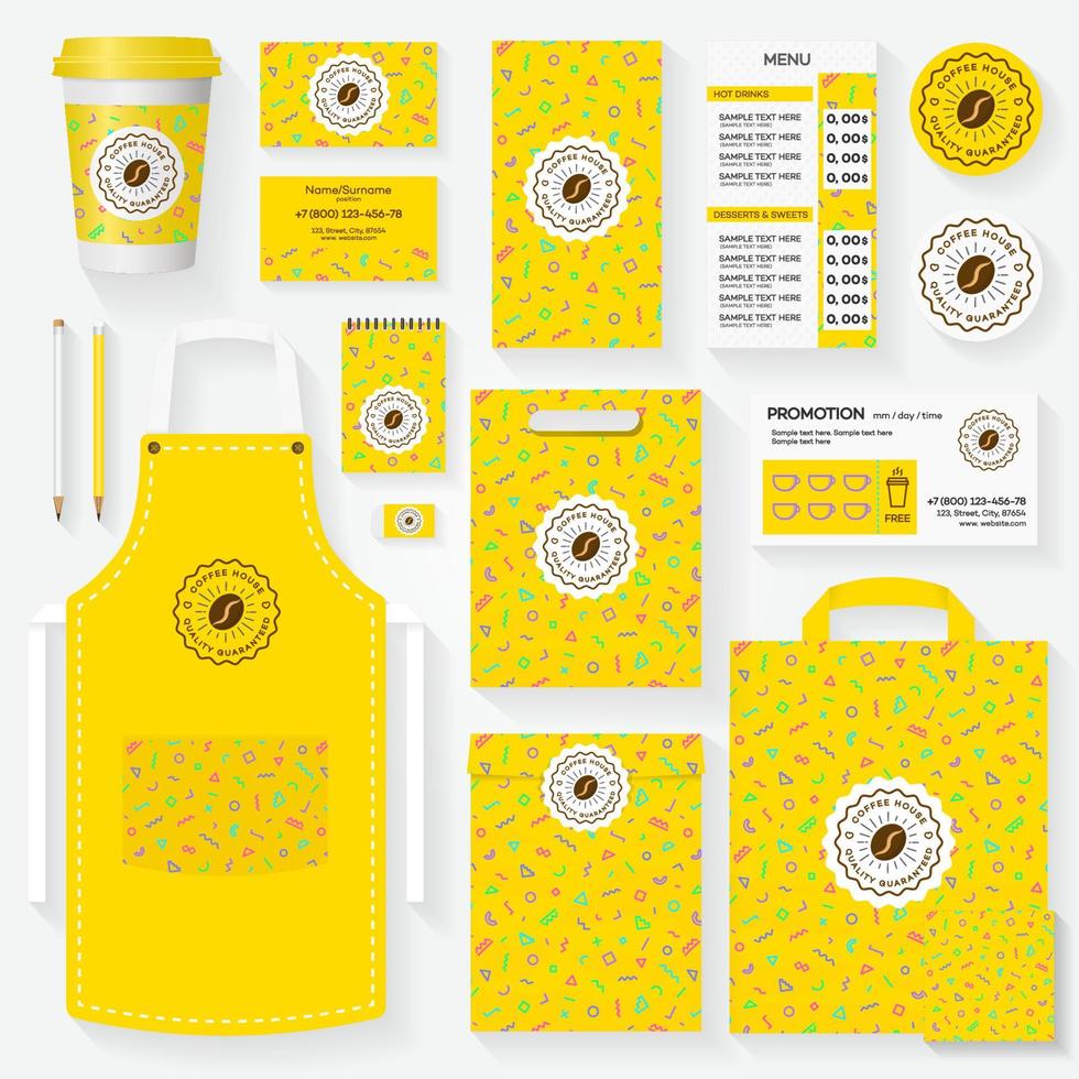 Coffee house corporate identity template set with bean logo vector