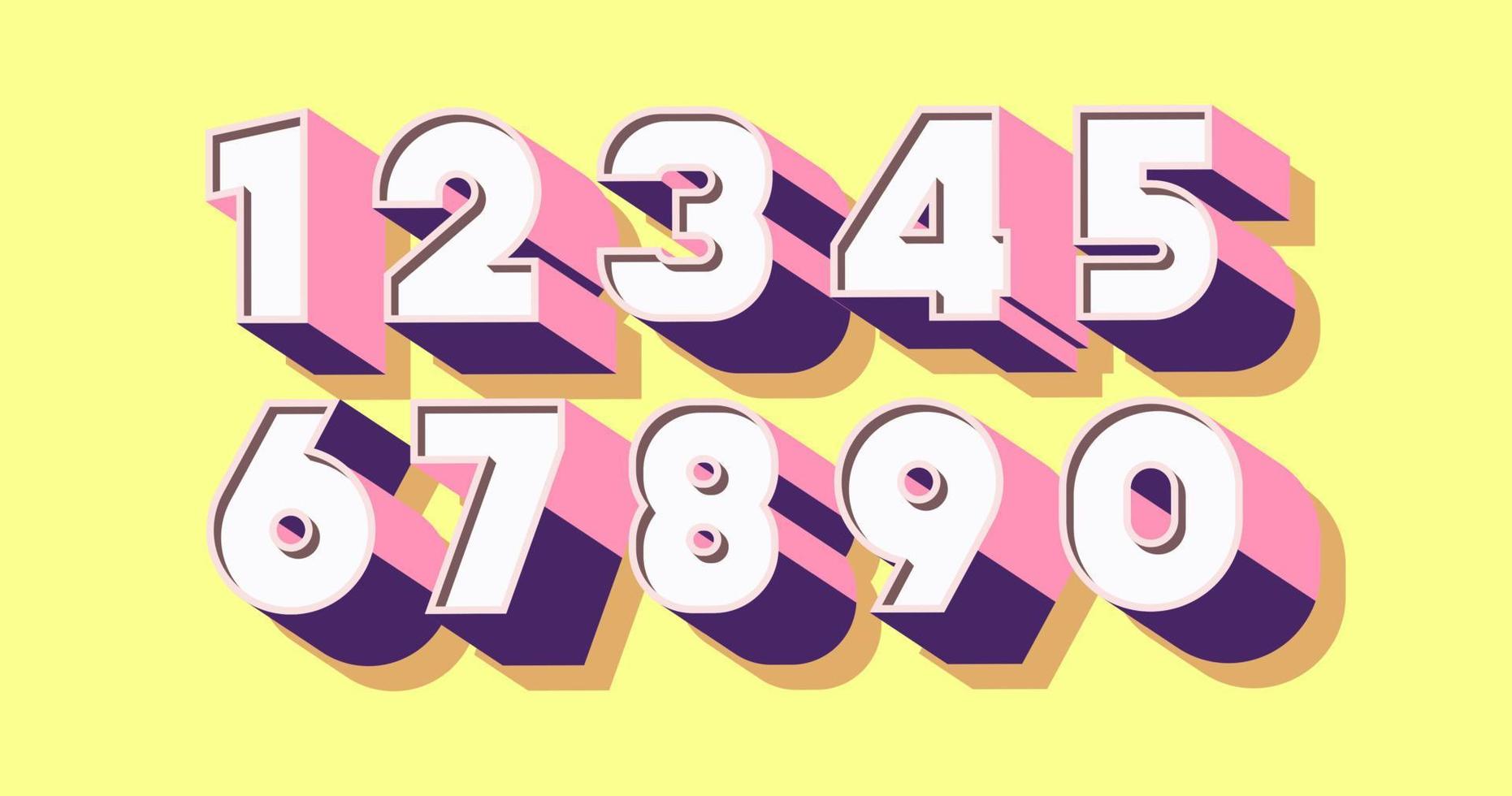 Number set 3d bold color style vector