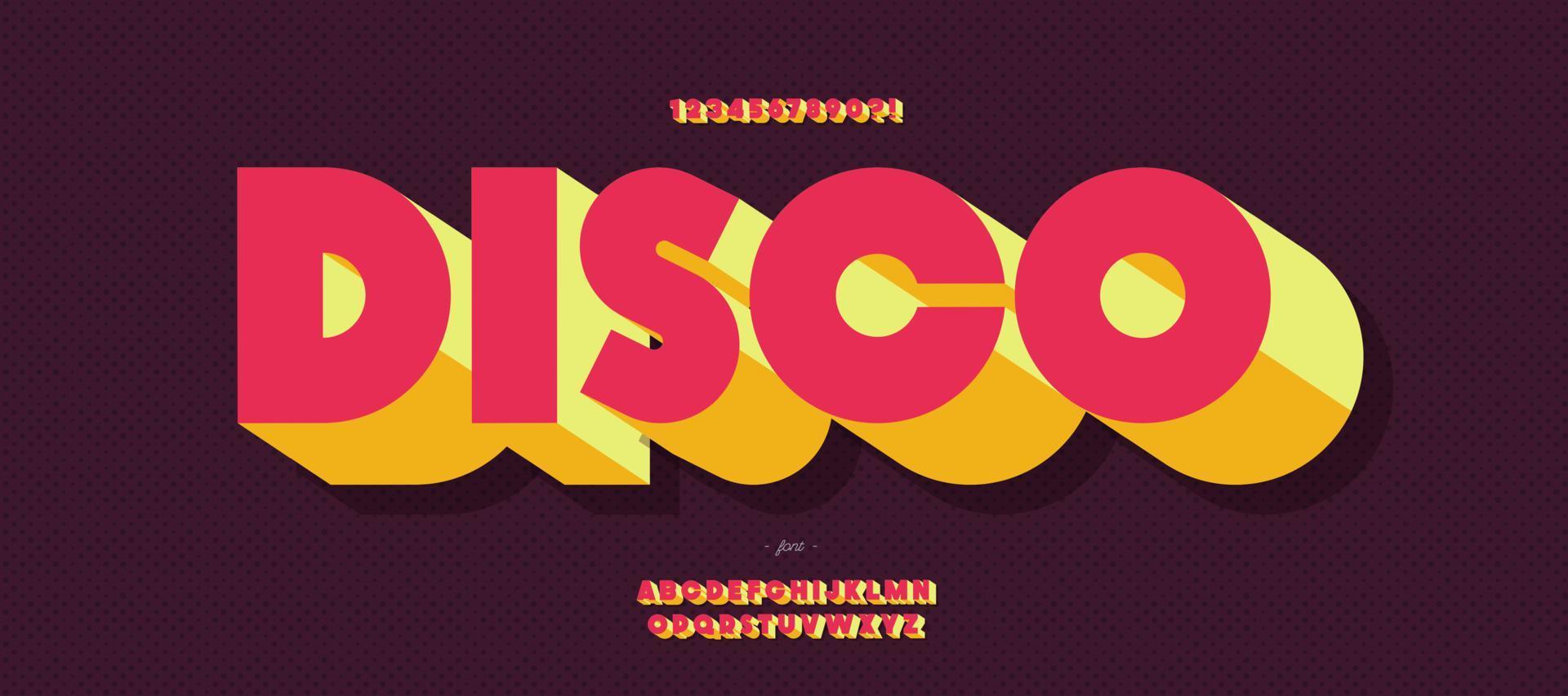 Vector disco font 3d bold style trendy typography