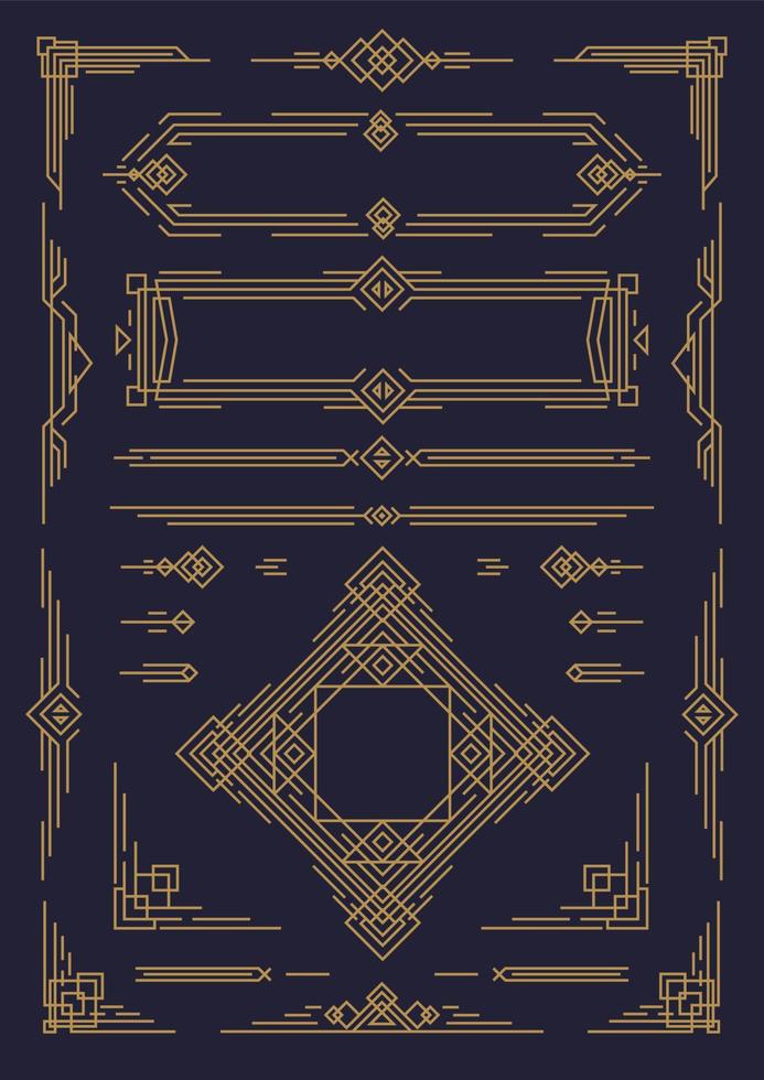 Art deco and arabic line design elements gold color isolated on black background vector