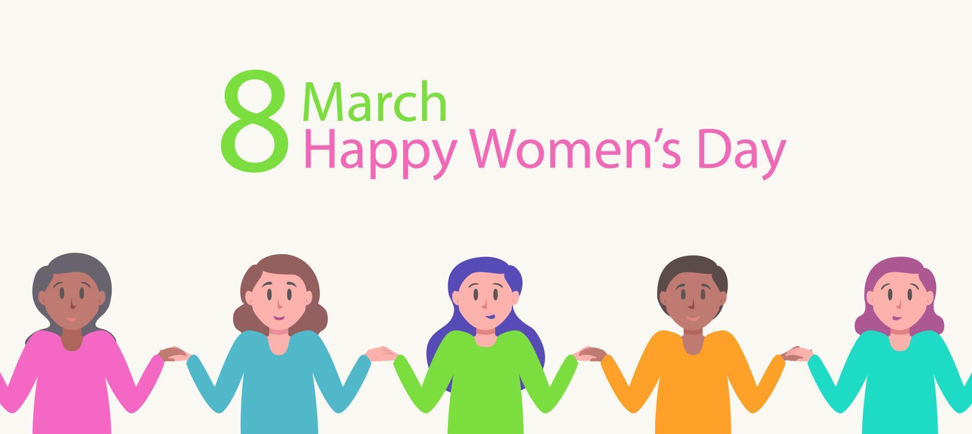 tarjeta de felicitación del día de la mujer feliz para el 8 de marzo internacional vector