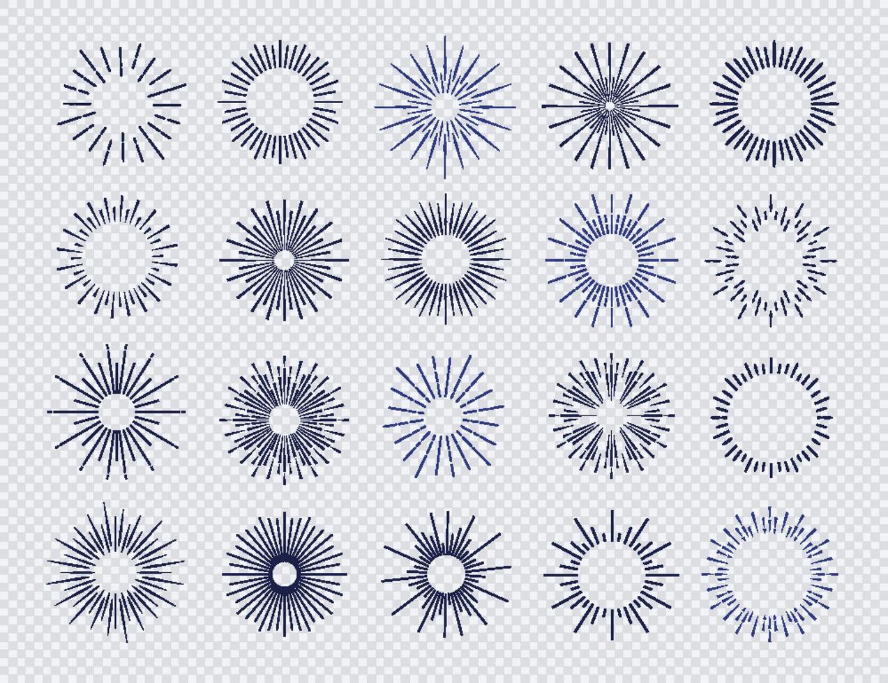 Sunburst set isolated on transparent background. vector