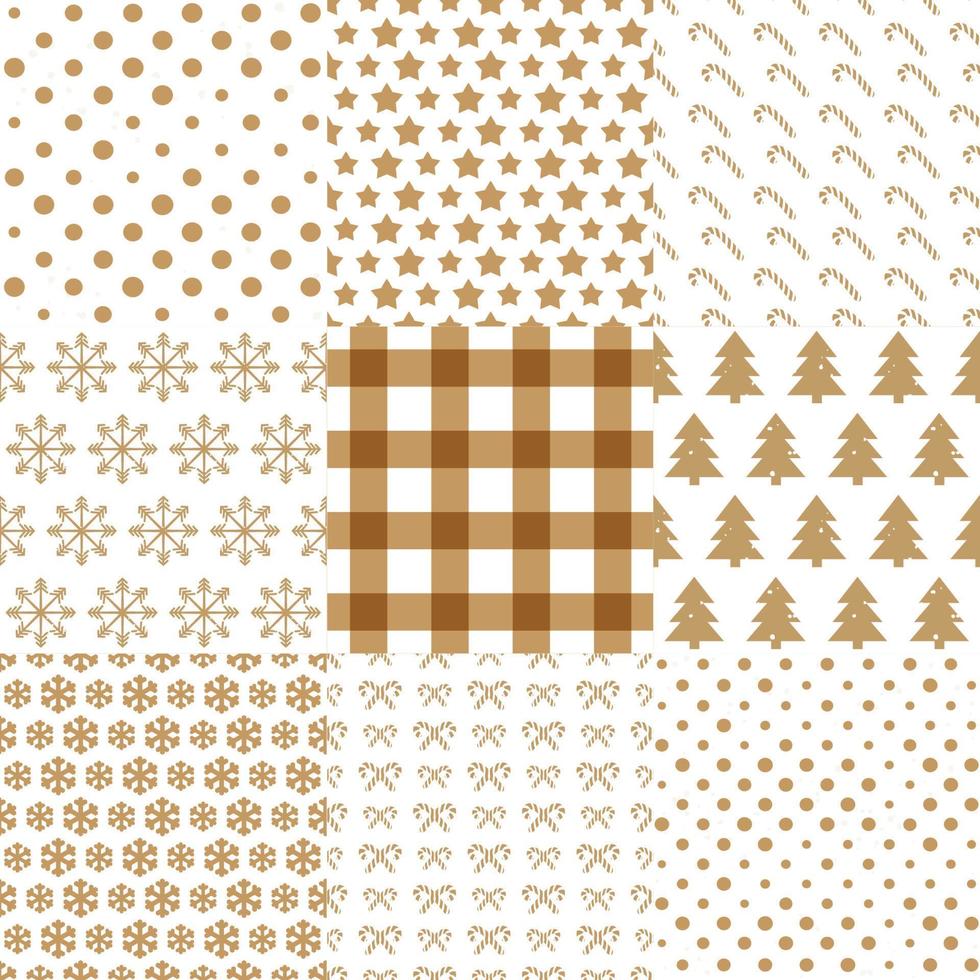 Christmas pattern set gold color consisting of christmas tree, snowflake, star vector