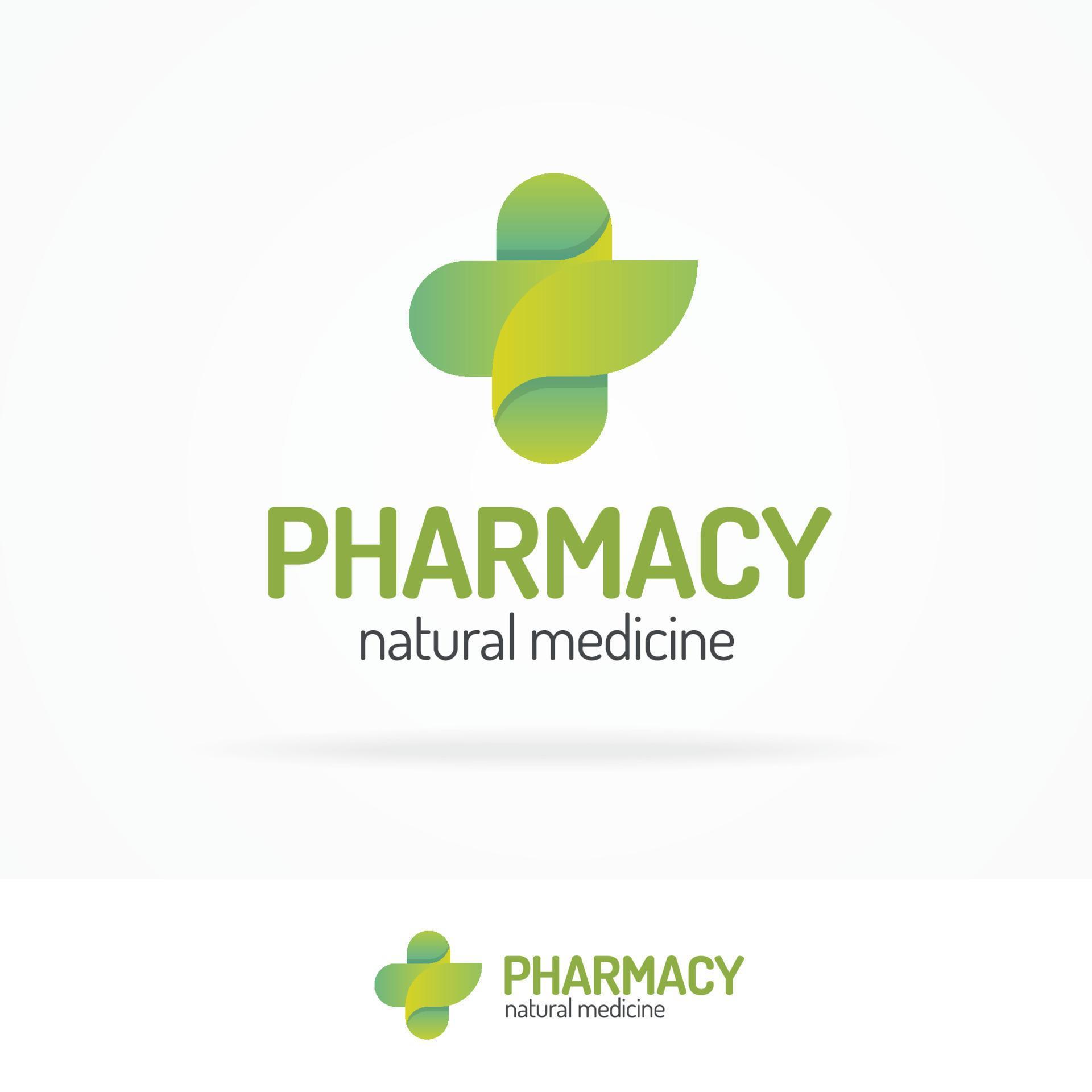 Pharmacy logo set consisting of cross and leaf green color 7655774 ...