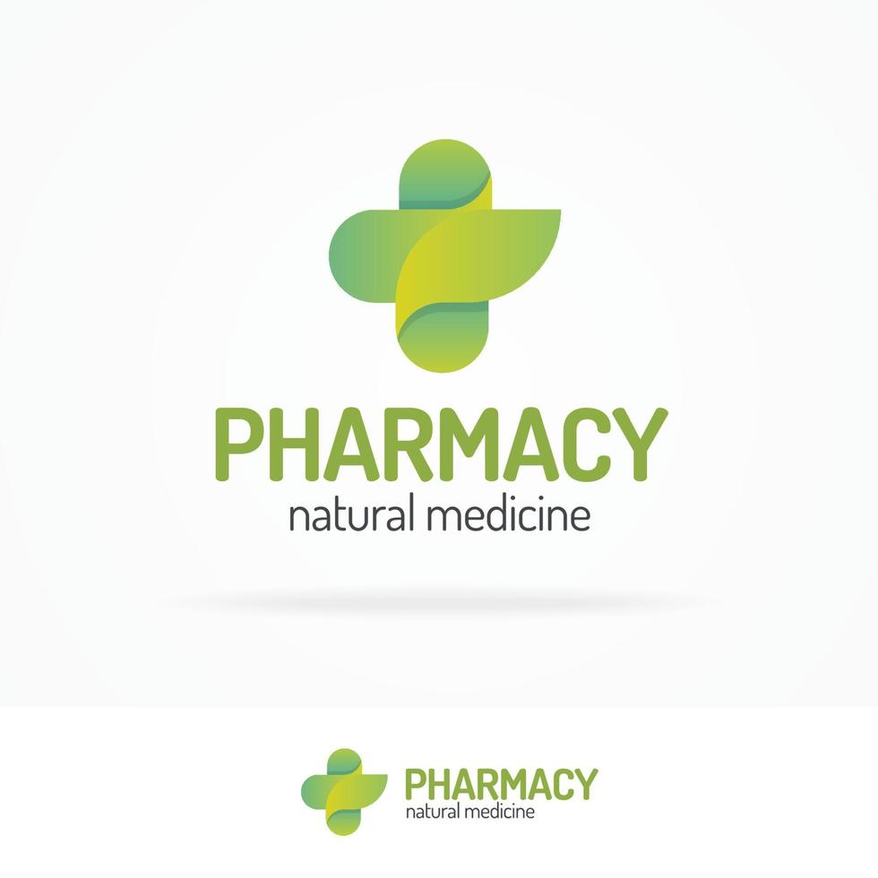 Pharmacy logo set consisting of cross and leaf green color vector