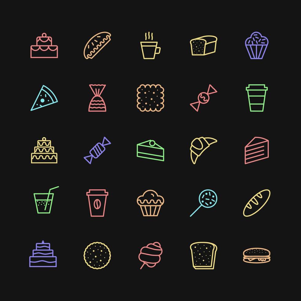 los iconos de panadería establecen un estilo de color de línea simple vector