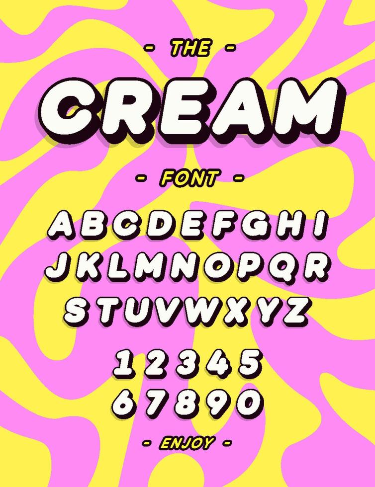 Vector cream modern font. Alphabet cool typography for illustration, animation