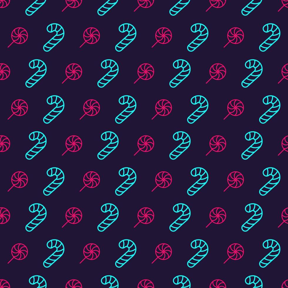 Christmas candy seamless pattern neon style on cyan vector