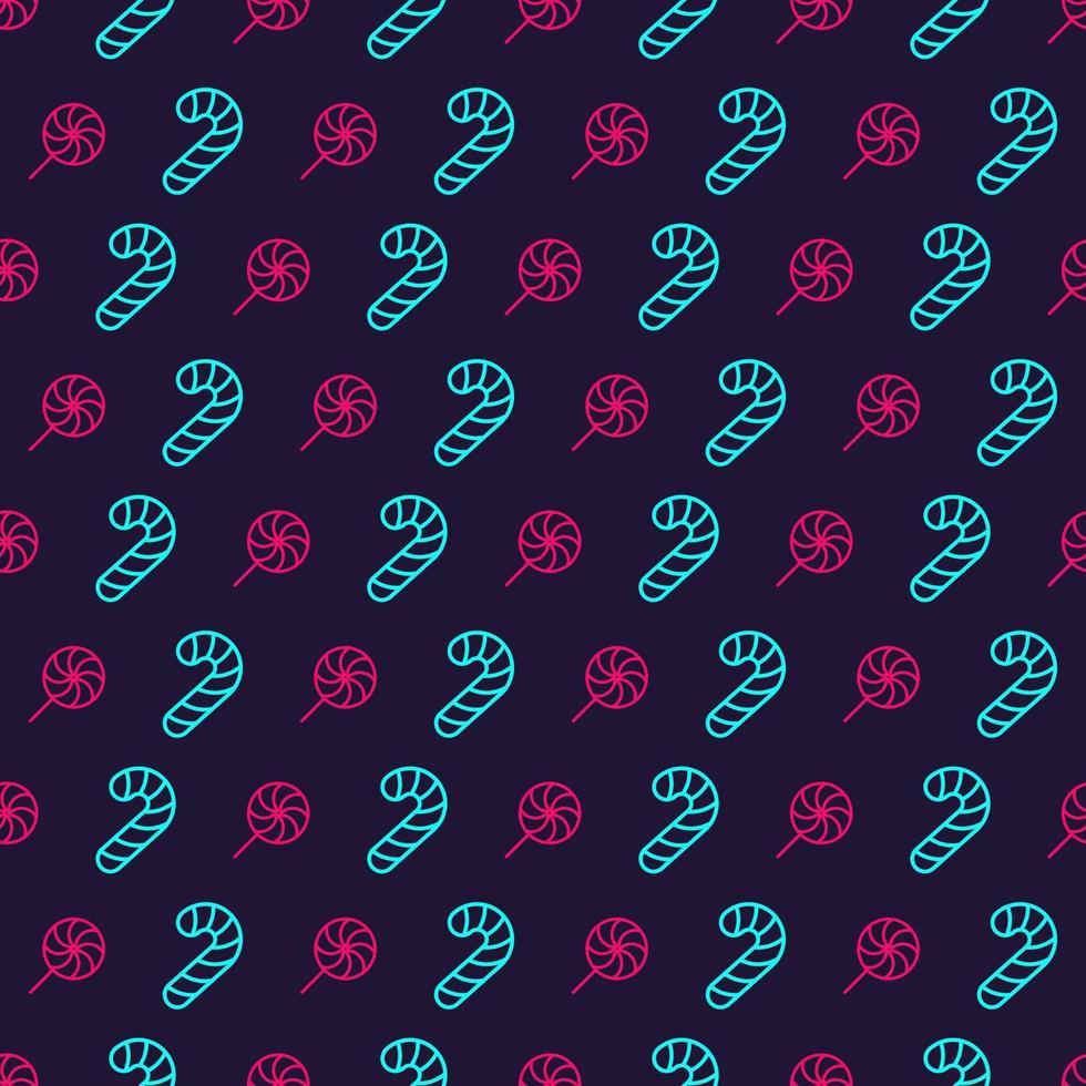 Christmas candy seamless pattern neon style on cyan vector