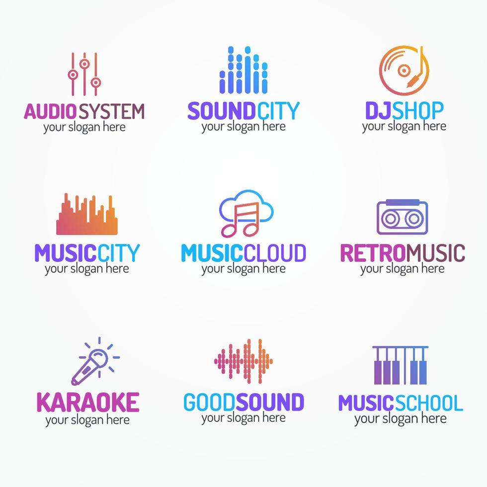 Music logo set with different icons modern color style vector