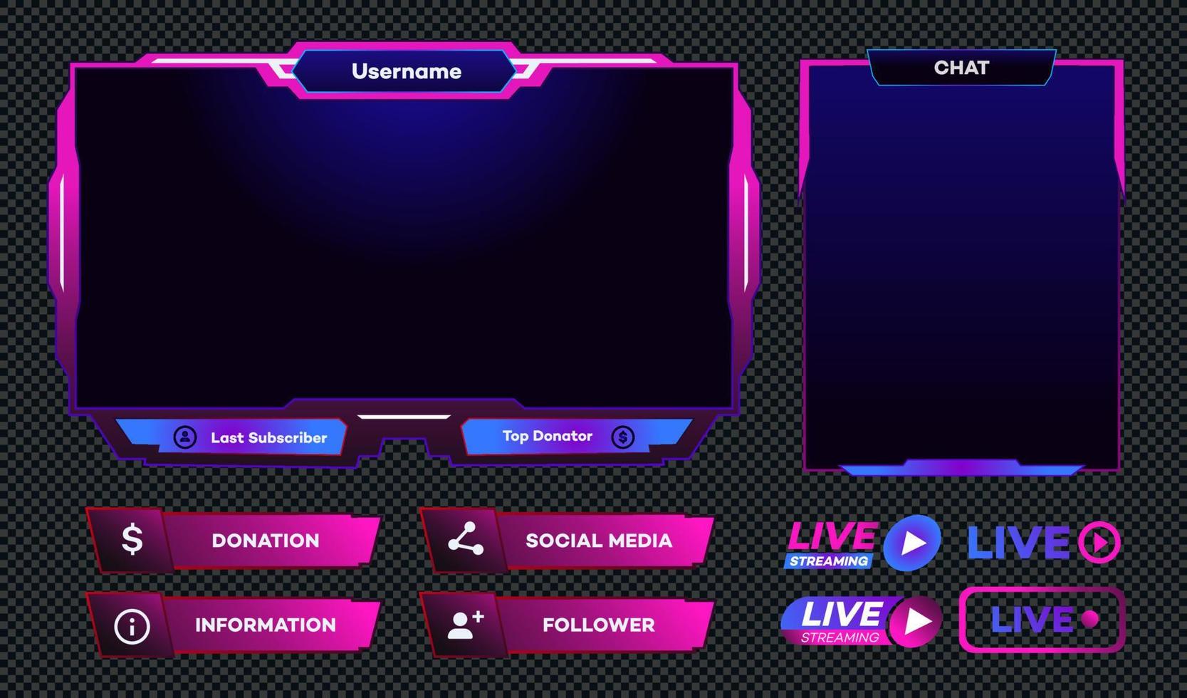 Streaming screen panel overlay neon theme vector