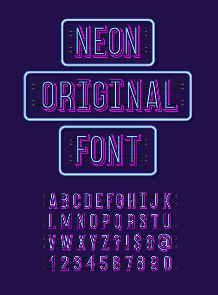 Neon original font 3d modern colorful style. vector