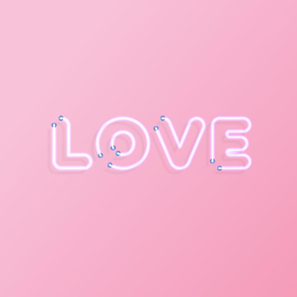 Love greeting card neon style on pink background for party poster, promotion vector