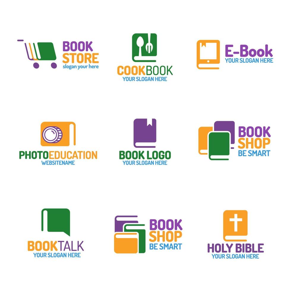 Book logo set flat color style vector