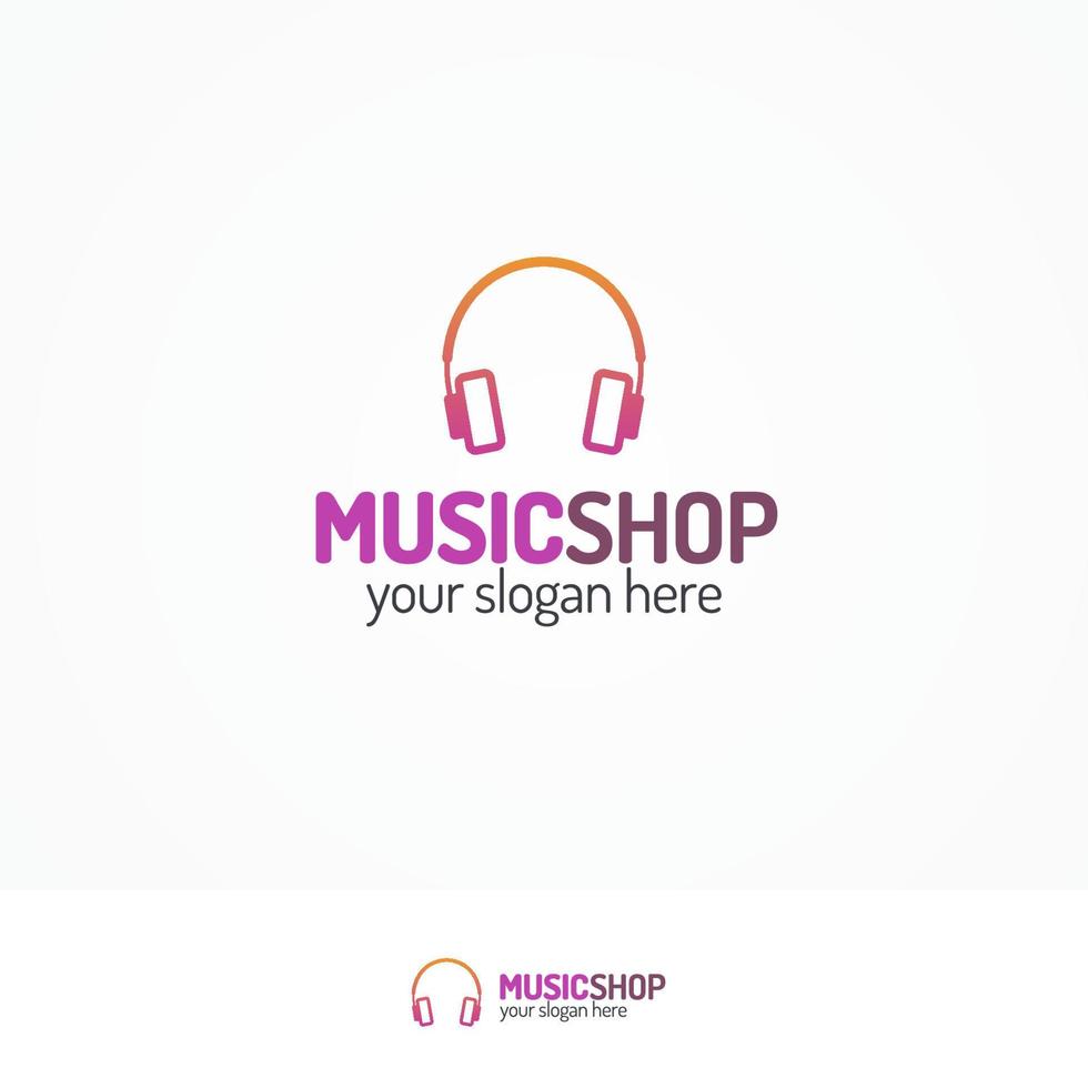 logotipo de la tienda de música con auriculares de estilo de color plano vector