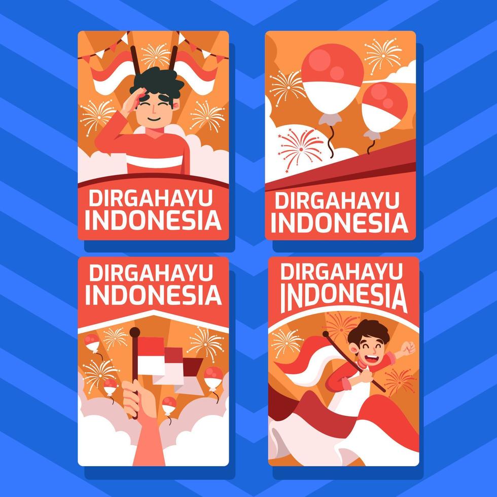 Dirgahayu Indonesia Cards Set vector