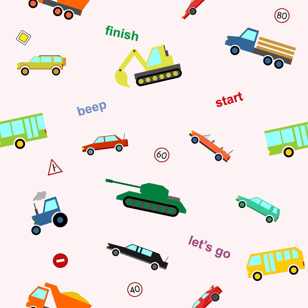 Cute kids car seamless pattern colorful cartoon style for scrapbooking vector