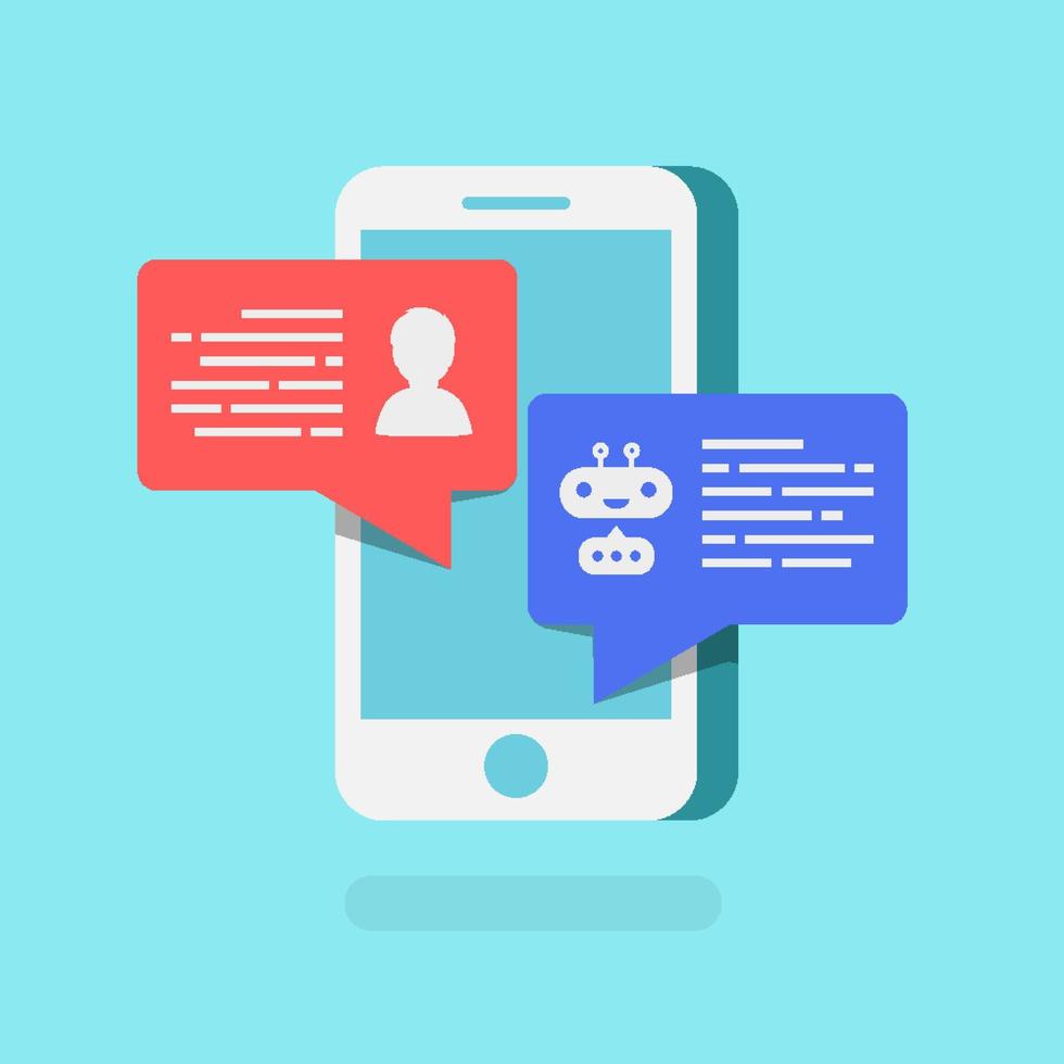 Chat bot concept 3d isometric style with mobile on blue background for chatting vector