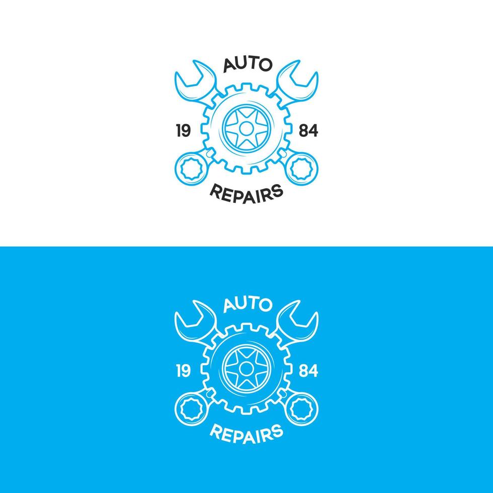 Auto repairs logo set with gear and wrench line style for auto service shop, car fix vector