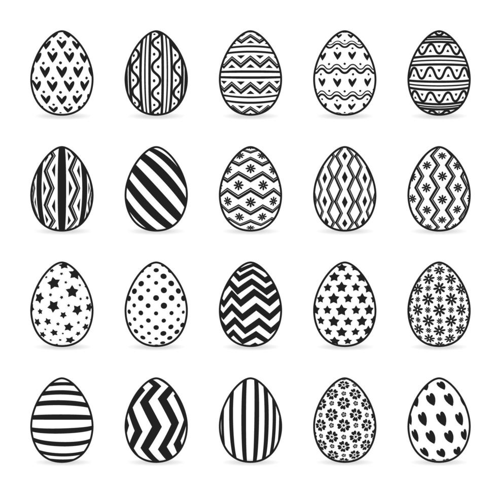 Egg set black color isolated on white background with different pattern for tag vector