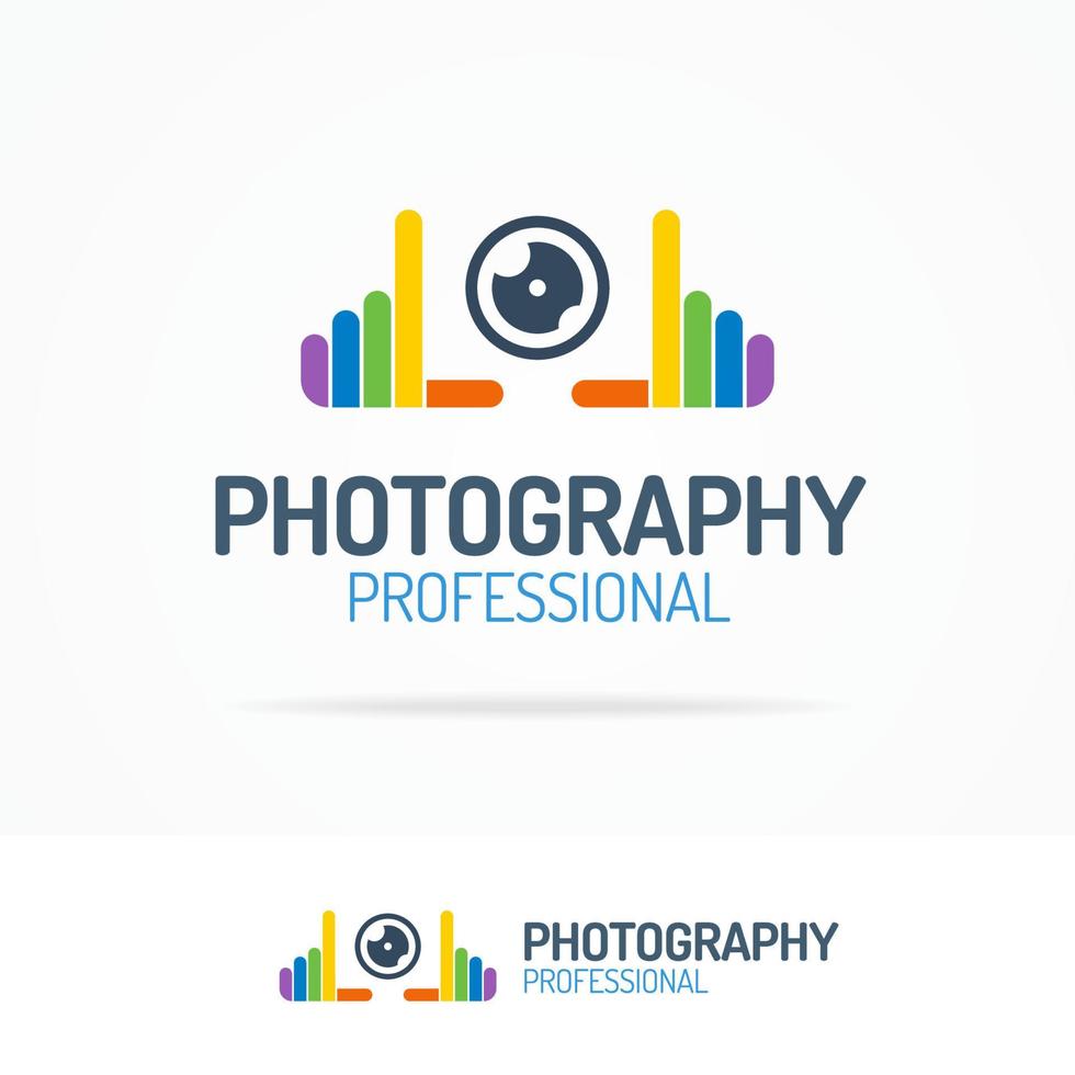 Photography logo set with colorful hands and lens vector