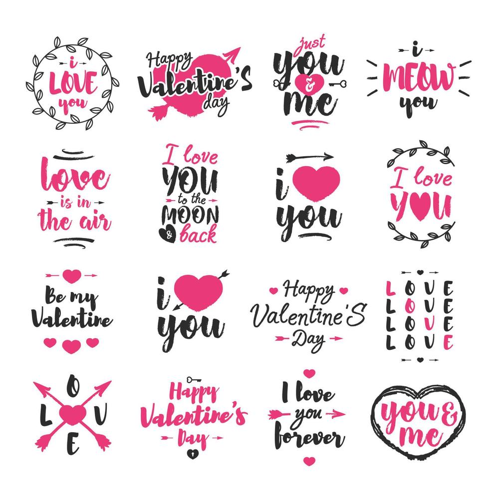 Valentines day emblem set with typography congratulations isolated on white background vector