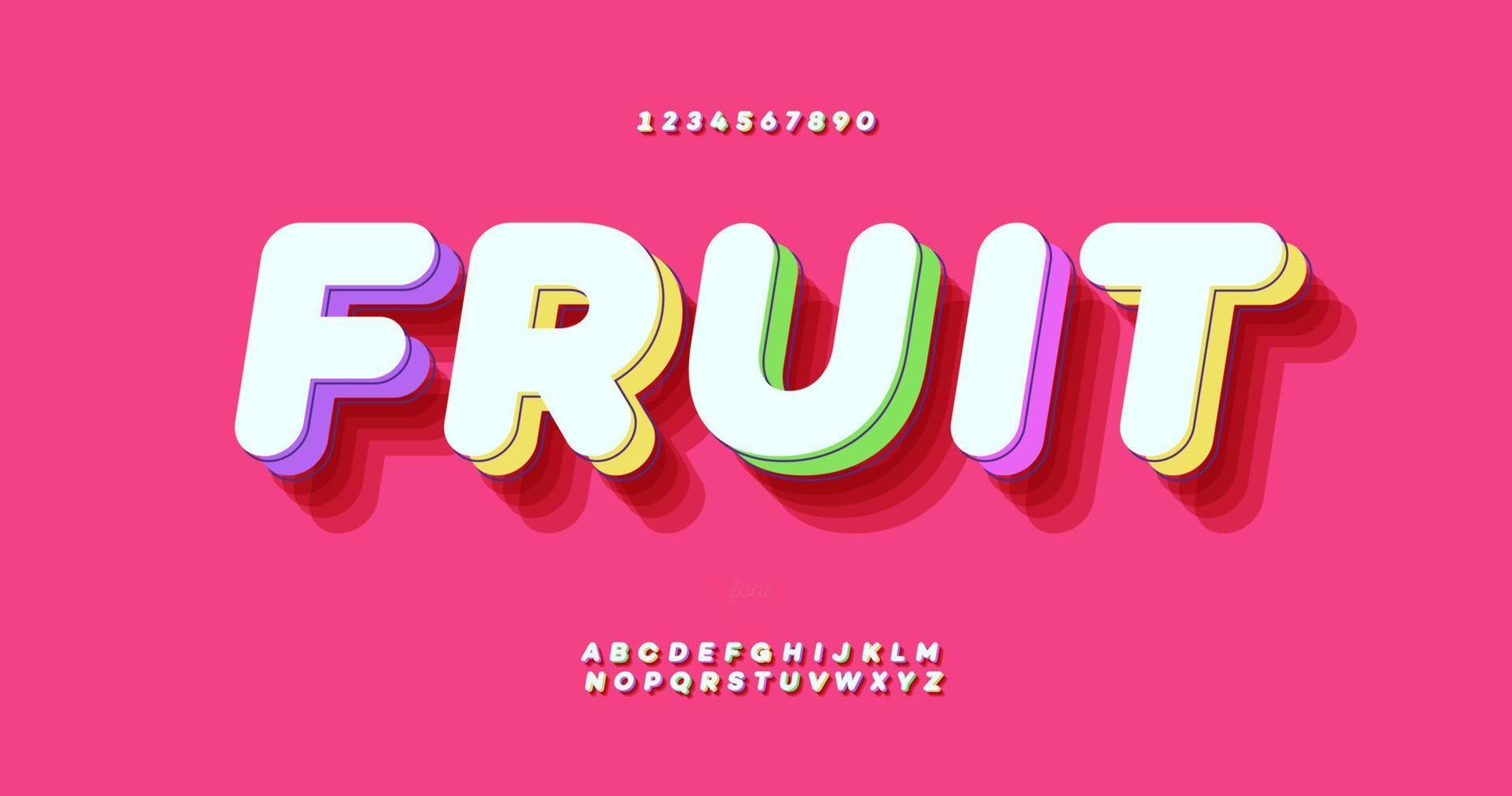 fruta fresca 3d negrita estilo colorido tipografía moderna vector