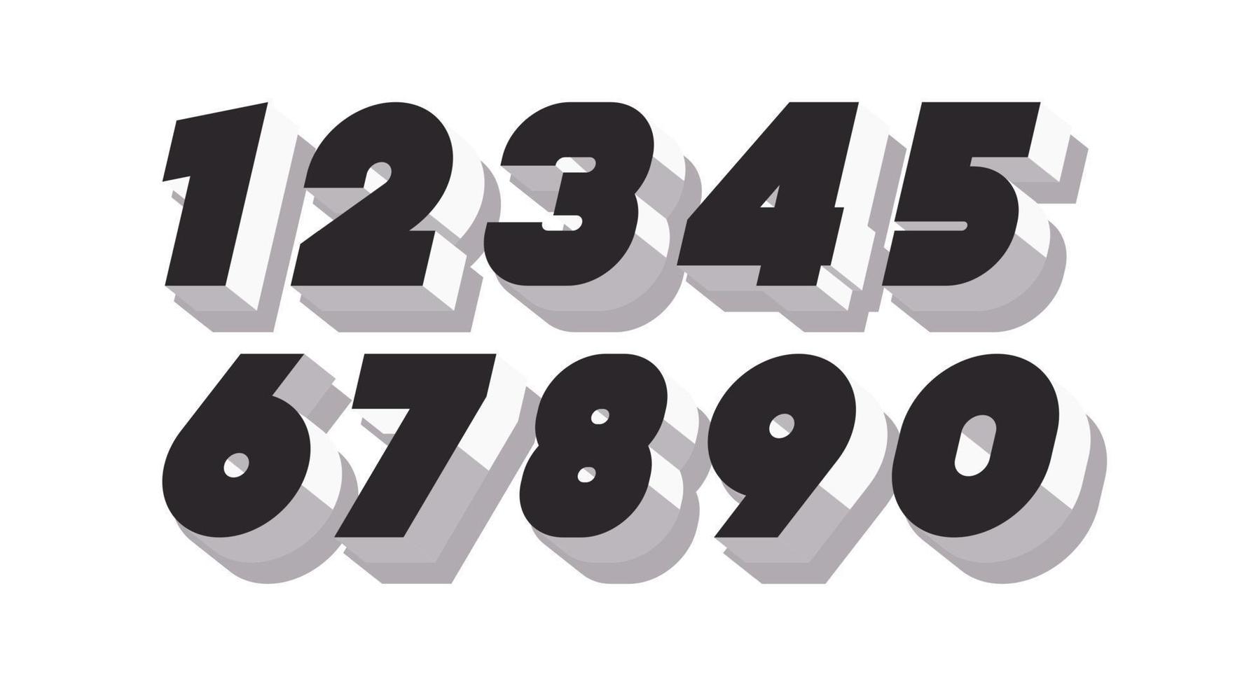 Vector number set 3d bold black and white color style