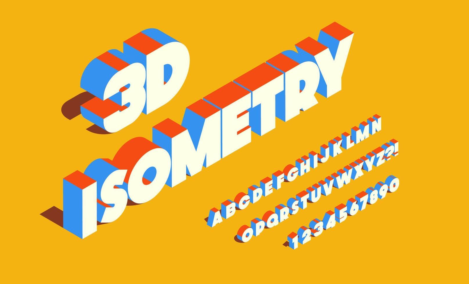 fuente de isometría vectorial estilo negrita 3d para infografías vector