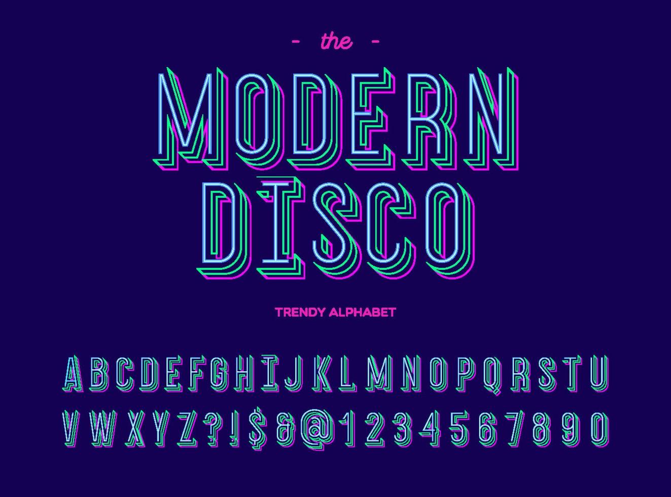 Modern disco trendy alhabet 3d colorful style vector