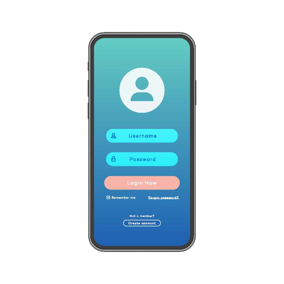 Vector smartphone template with login form page