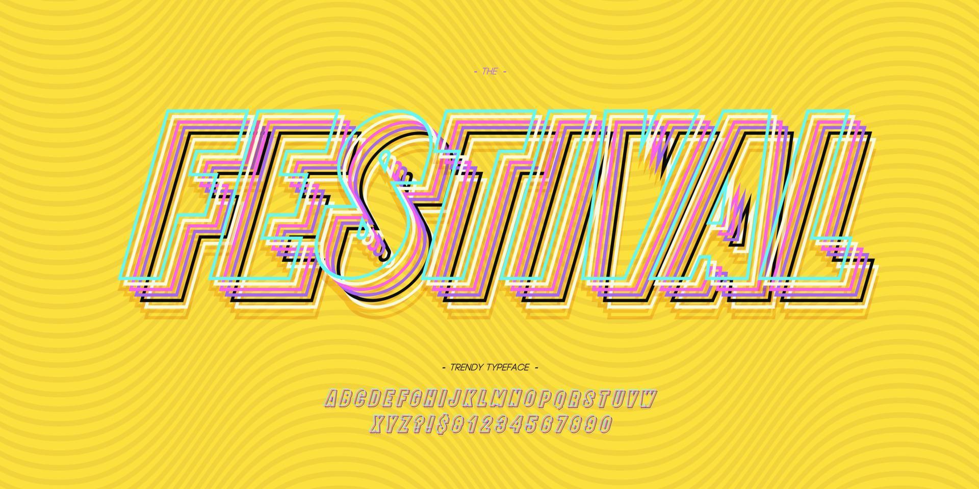 Festival font 3d bold line style vector