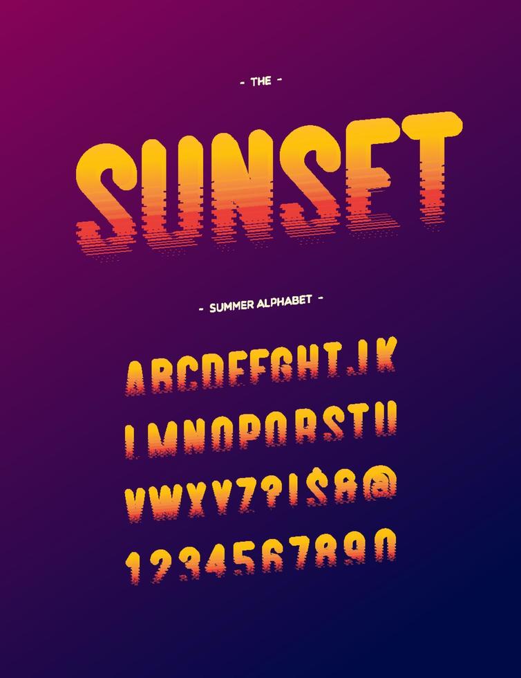 Vector sunset alphabet modern typography. Font sans serif style for t shirt