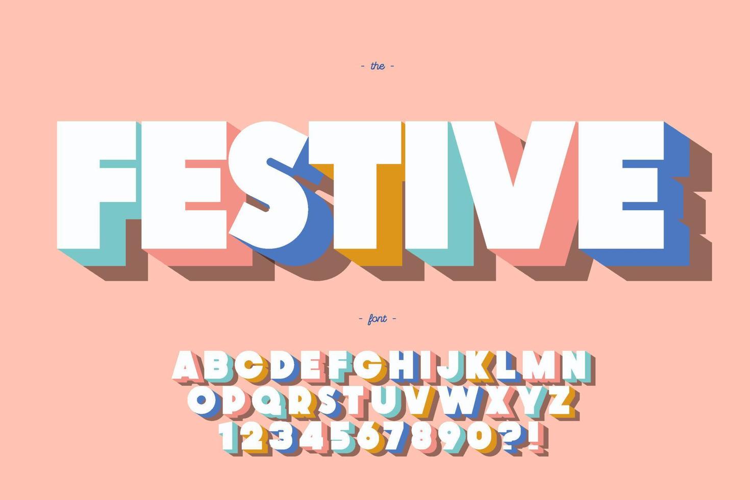 Festive font 3d bold style cute color vector