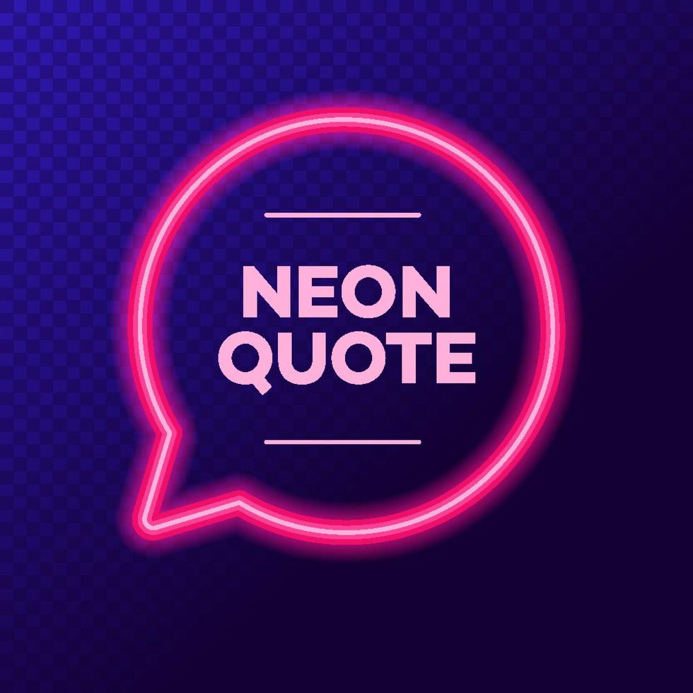 Neon quote bubble frame on transparent background for promotion vector